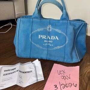 Prada Blue Canvas Tote Bag
